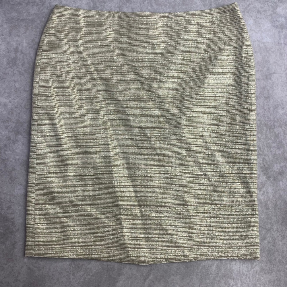 Talbots Petites Gold Metallic Textured Striped Pencil Skirt 14P NWT $129